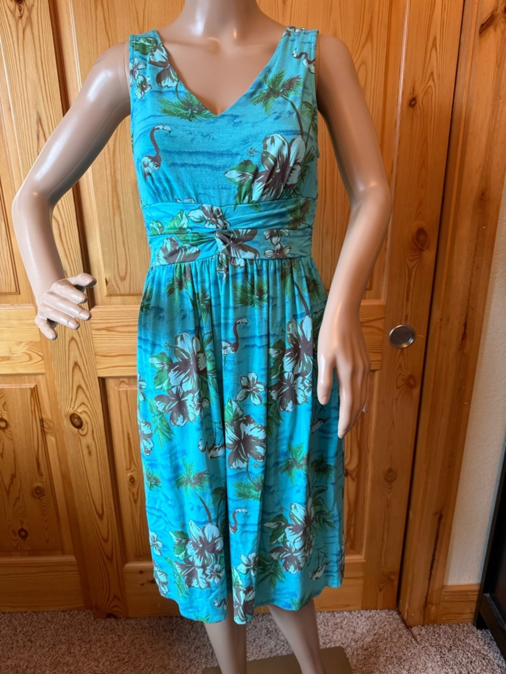 Fresh Produce Tropical Flamingos Floral Dress Womens XS Turquoise Beach Resort